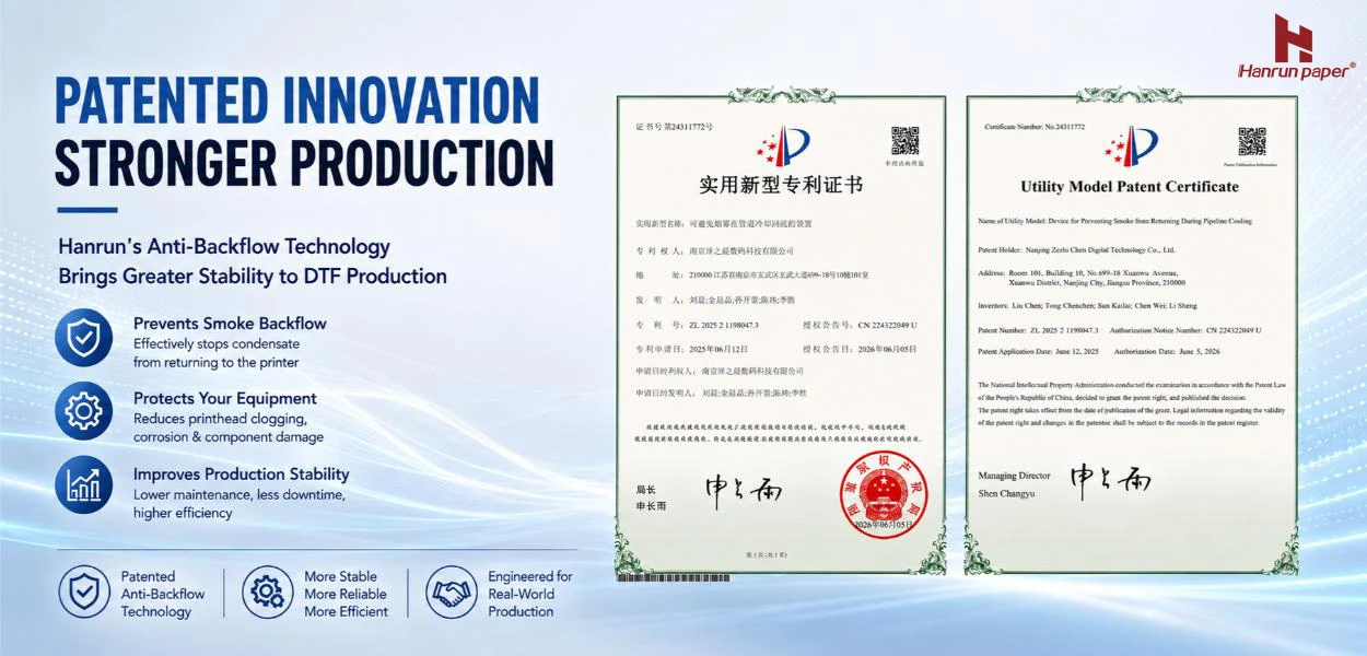 Innovazione guidata dalla competenza: Hanrun brevetta una nuova tecnologia per eliminare il riflusso di fumo nella stampa DTF: promuovendo maggiore stabilit&agrave; e affidabilit&agrave; per la produzione DTF