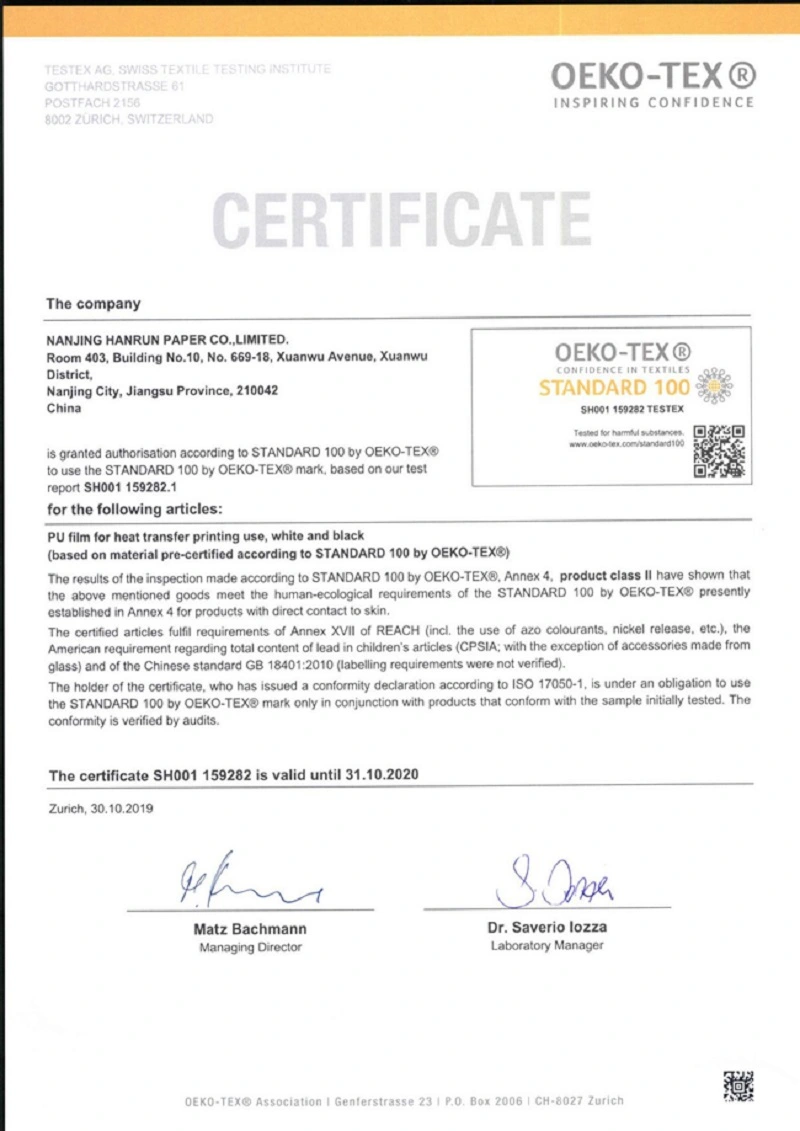 Hanrun Standard 100 di OEKO-TEX